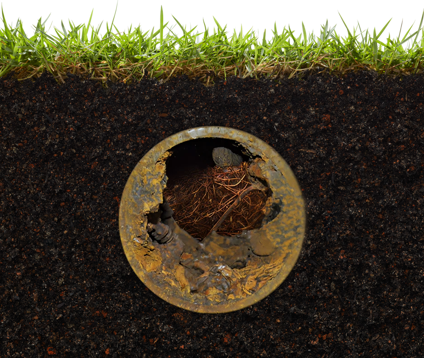 Cross-section of a pipe before and after relining - before